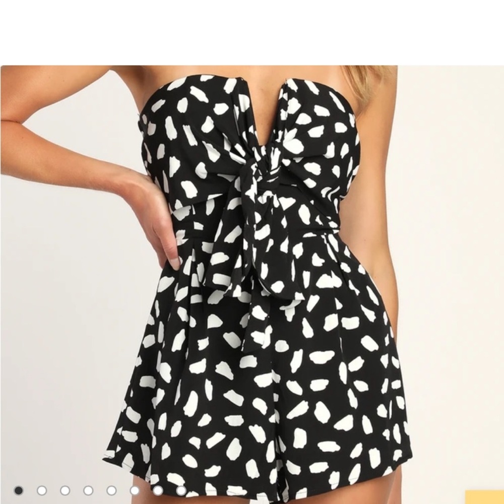 Lulus Inez Black and White Print Tie-Front Strapless Romper - Picture 4 of 9